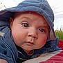 Rémi a rejoint le concours — aidez-le/la à gagner de superbes lots ! baby, infant, child, hoodie, blue_clothing, face, close_up, big_eyes, cheeks, eyelashes, zipper, blanket, grass, outdoors, portrait, cute, gaze, lying_down, hood, soft_skin