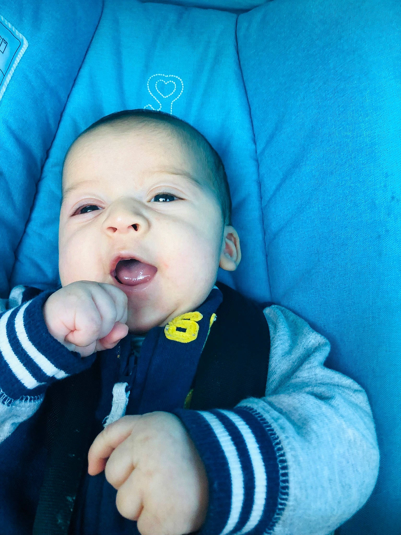 Joseph joined the competition — help win amazing prizes! azure, baby, baby_toddler_clothing, blue, cheek, chin, comfort, eye, eyebrow, face, gesture, happy, head, iris, mouth, nose, outerwear, person, skin, sleeve