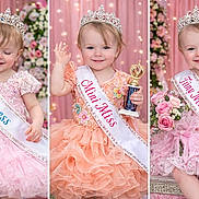 Serenity joined the competition — help win amazing prizes! child, toddler, girl, beauty_pageant, tiara, sash, dress, pink, smile, flower, bouquet, trophy, portrait, cute, happy, stage, celebration, ribbon, sparkle, background