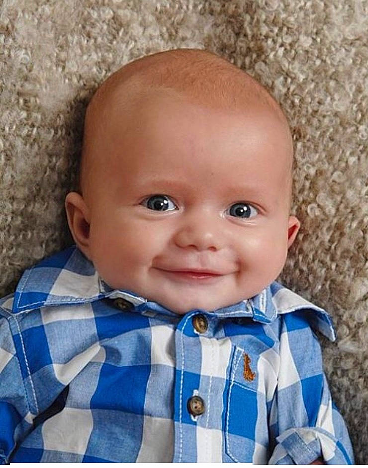 Clark is registered to the contest to win money with this photo: baby, blue, cheek, child, child_model, chin, eye, face, forehead, head, joy, lip, nose, pattern, person, photography, portrait, portrait_photography, skin, smile