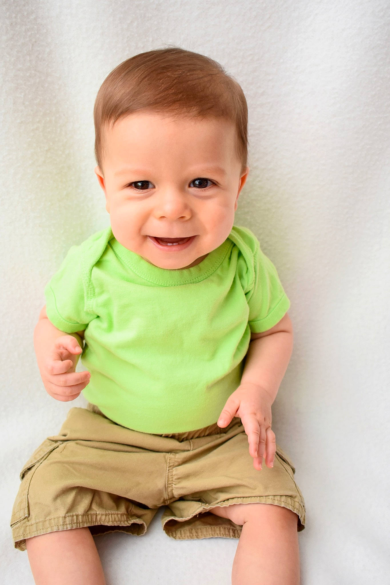 Cody joined the competition — help win amazing prizes! baby, baby_toddler_clothing, cheek, child, collar, face, happy, head, joy, knee, neck, pattern, peach, person, shorts, sitting, skin, sleeve, smile, t_shirt