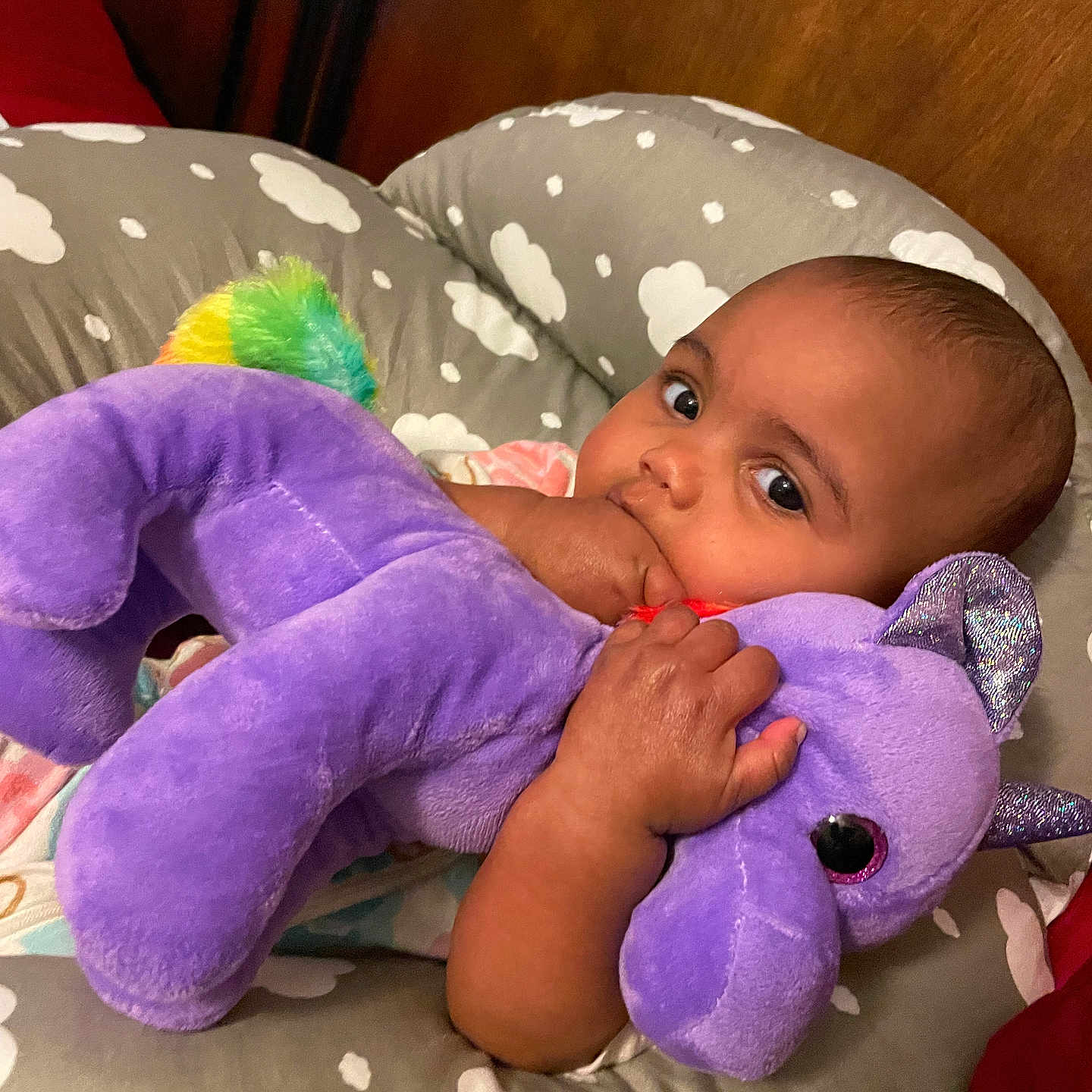 Liliana joined the competition — help win amazing prizes! baby, bed, bedroom, bodypart, couch, cushion, face, finger, furniture, hand, head, homedecor, indoors, person, photography, pillow, portrait, purple, room, toy