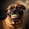 dog, smiling, close_up, portrait, brown_dog, teeth, happy, canine, animal, funny, expression, face, pet, muzzle, wrinkles, ears, fur, domestic_animal, cute, joyful