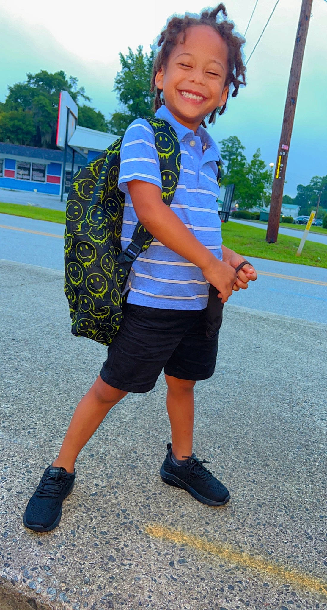 Maisyn joined the competition — help win amazing prizes! asphalt, azure, black, blue, footwear, happy, joy, leisure, person, photograph, shoe, shorts, shoulder, sky, sleeve, smile, sneakers, standing, summer, t_shirt