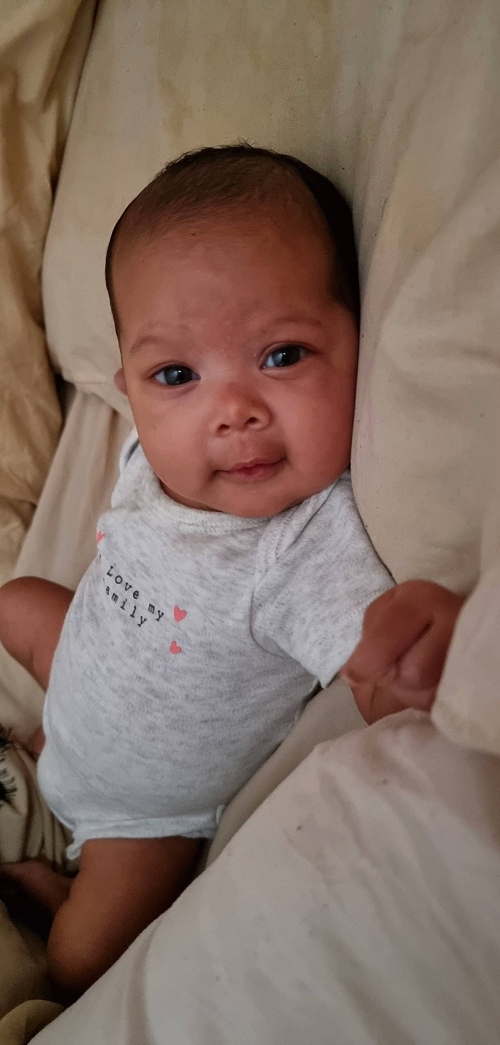 Nevaeh joined the competition — help win amazing prizes! baby, baby_toddler_clothing, cheek, child, chin, collar, comfort, eye, eyebrow, finger, gesture, iris, linens, lip, mouth, nose, person, skin, sleeve, textile