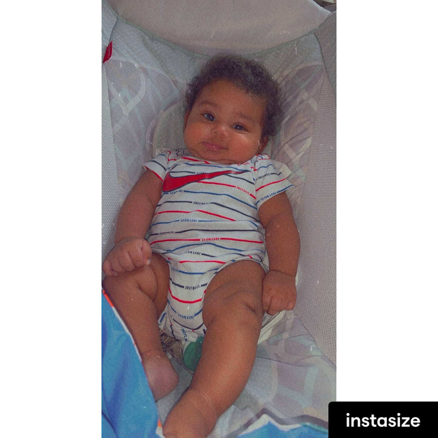 Qiaree is registered to the contest to win money with this photo: arm, baby, baby_toddler_clothing, black_hair, comfort, eye, eyebrow, eyelash, hair, happy, human_body, iris, leg, neck, person, shirt, shoulder, sleeve, t_shirt, thigh