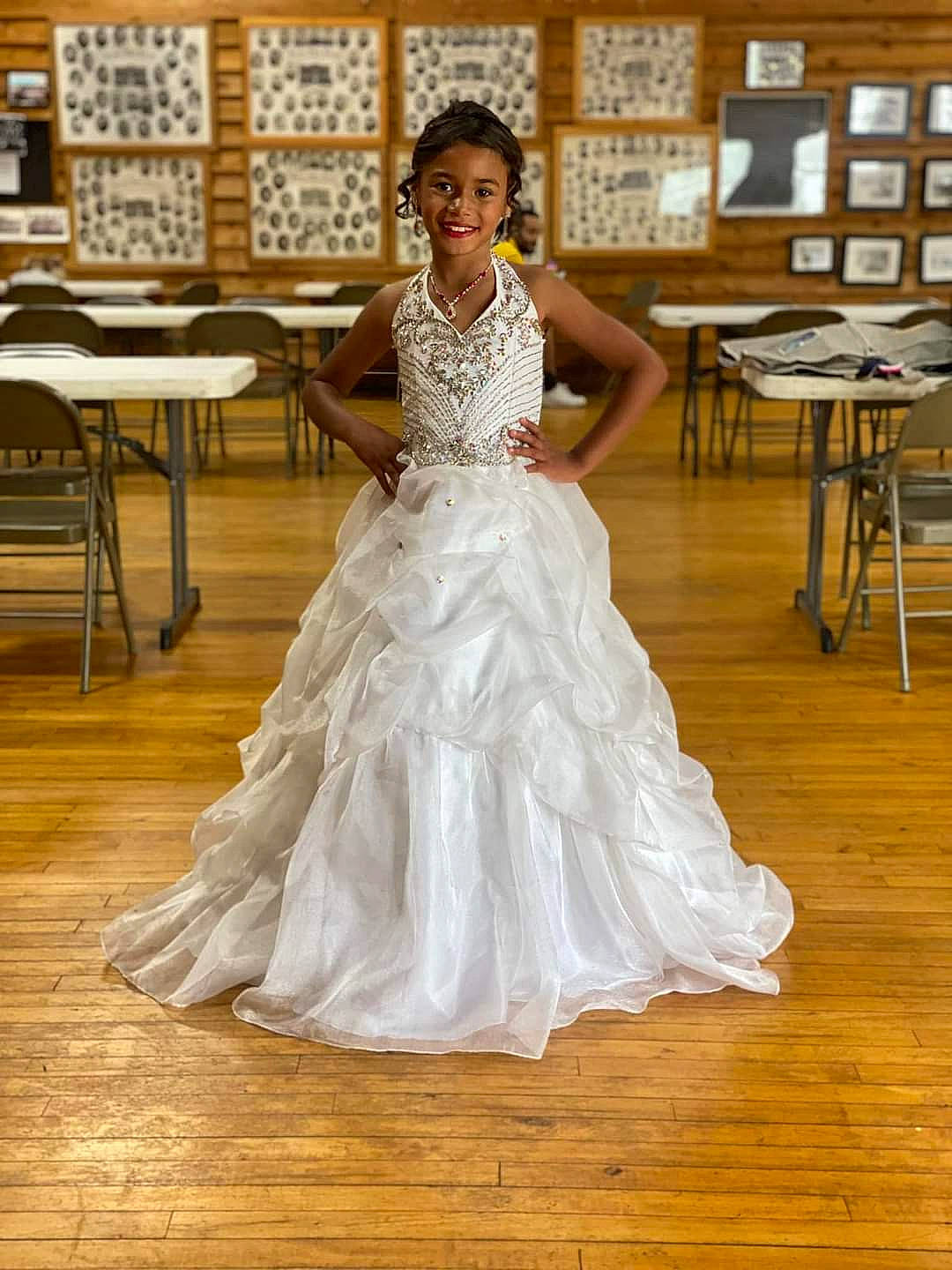 Adaliah joined the competition — help win amazing prizes! bridal_accessory, bridal_clothing, bridal_party_dress, bride, chair, dress, embellishment, event, fashion_design, flash_photography, flooring, formal_wear, gown, happy, joy, long_hair, neck, person, table, waist