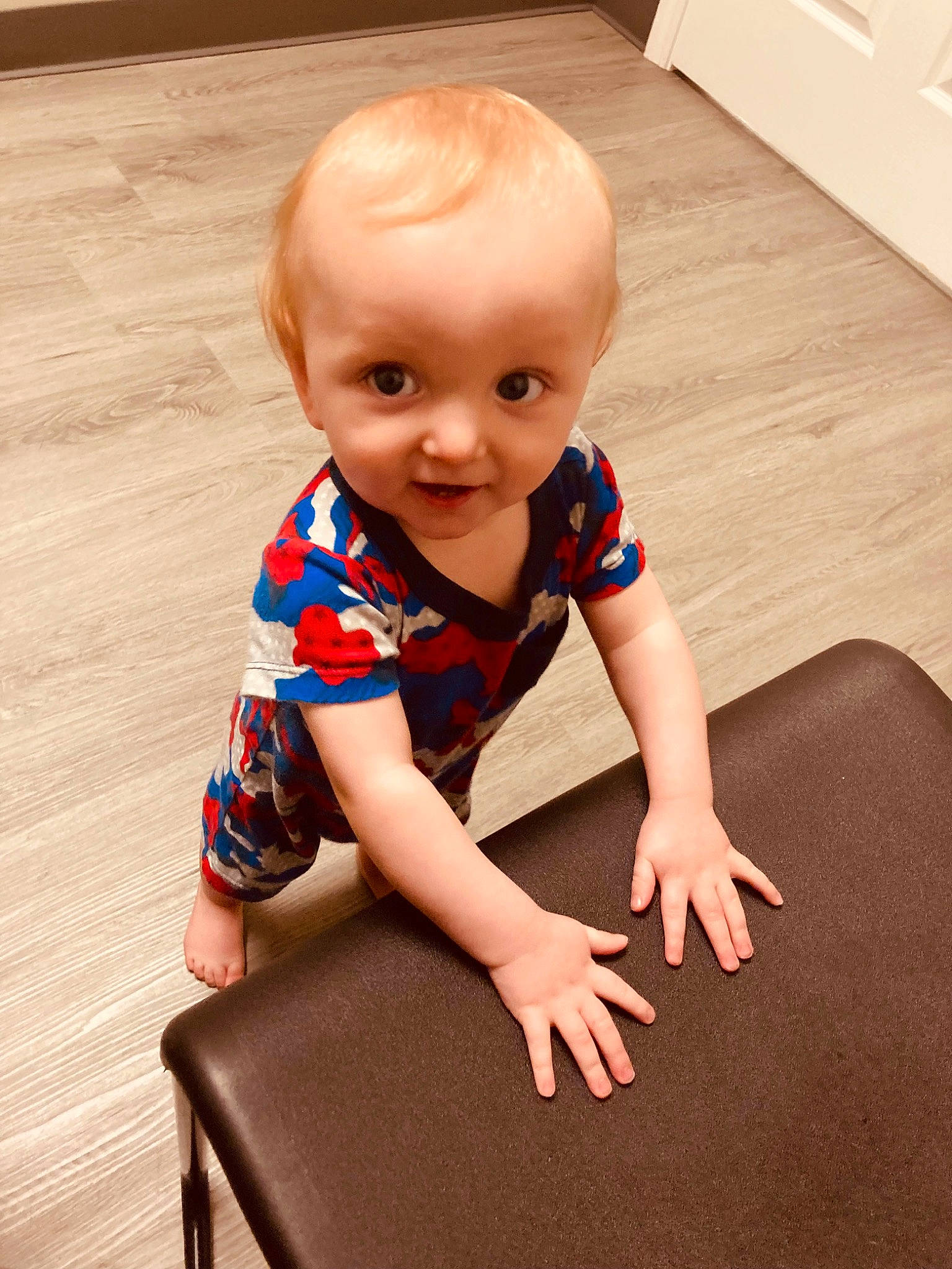 Luke joined the competition — help win amazing prizes! baby, baby_toddler_clothing, cheek, child, floor, flooring, happy, hardwood, human_body, human_leg, joint, knee, pattern, person, skin, sleeve, smile, standing, thigh, toddler