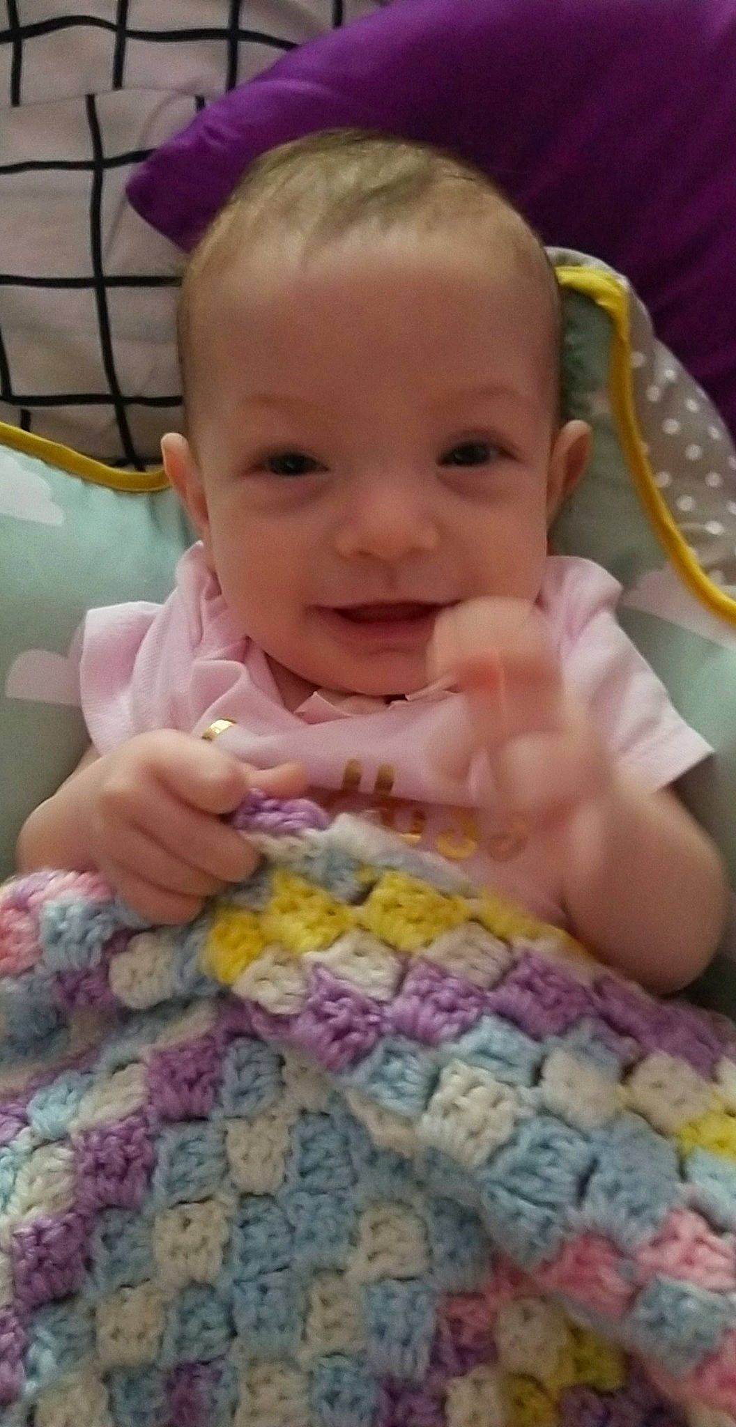 Rebecca is registered to the contest to win money with this photo: baby, baby_toddler_clothing, cheek, dress, eye, face, finger, hand, happy, head, iris, lip, mammal, mouth, nose, person, pink, product, skin, smile