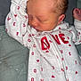 newborn, baby, sleeping, onesie, love, heart, infant, cute, peaceful, soft, quilt, fabric, clothing, child, toddler, portrait, resting, person, hand, skin