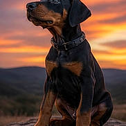 Blue Rico Max is registered to the contest to win money with this photo: animal, black, brown, canine, collar, cute, doberman, dog, landscape, majestic, nature, outdoor, pet, portrait, puppy, rock, sitting, sky, sunset, young
