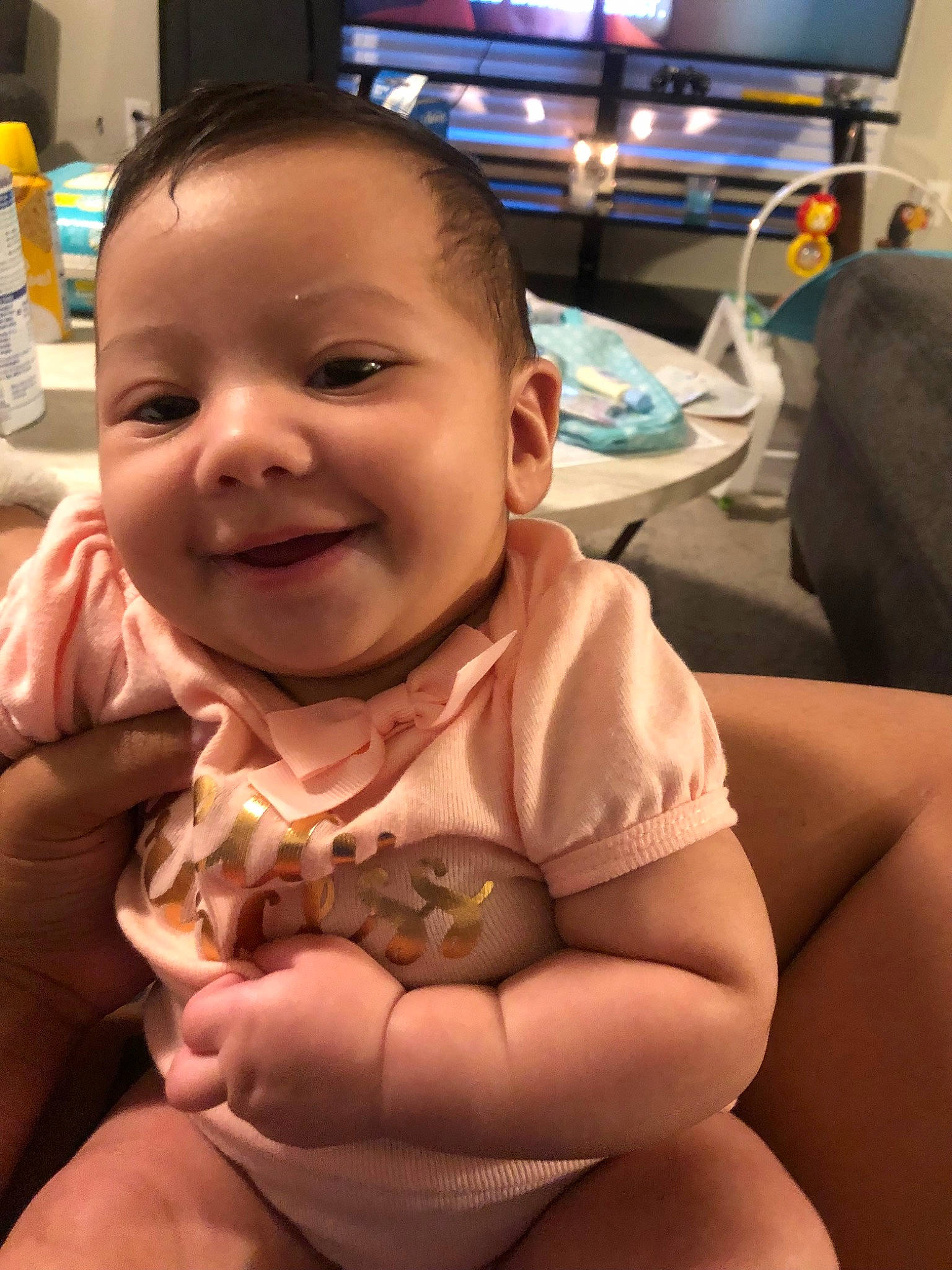 Celeste is registered to the contest to win money with this photo: baby, baby_toddler_clothing, cheek, chin, comfort, eye, eyebrow, finger, fun, gesture, happy, iris, joy, lip, mouth, nail, nose, person, skin, smile