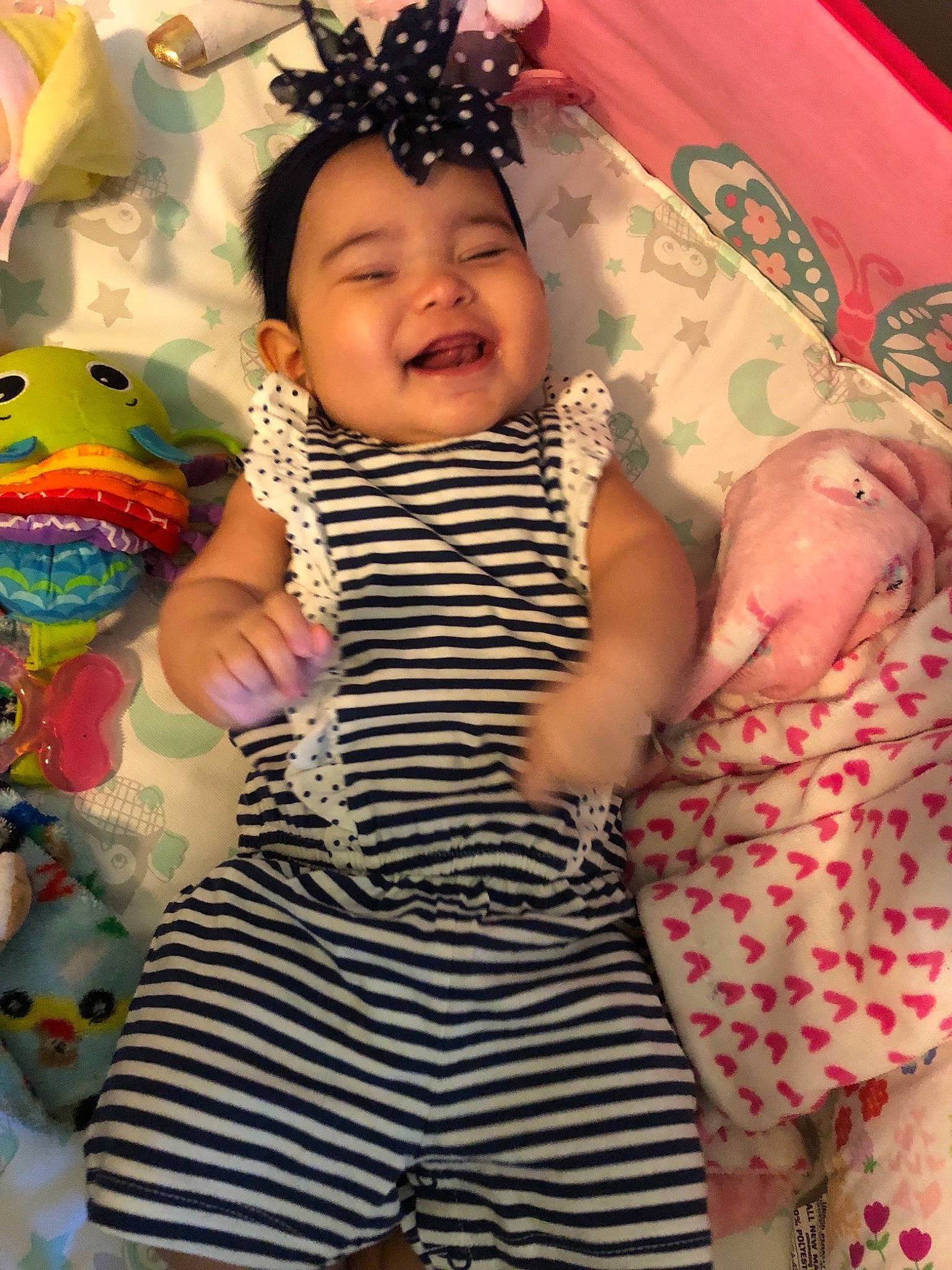 Leilah joined the competition — help win amazing prizes! baby, baby_products, baby_toddler_clothing, baby_toys, cheek, child, head, person, pink, play, product, smile, textile, toddler