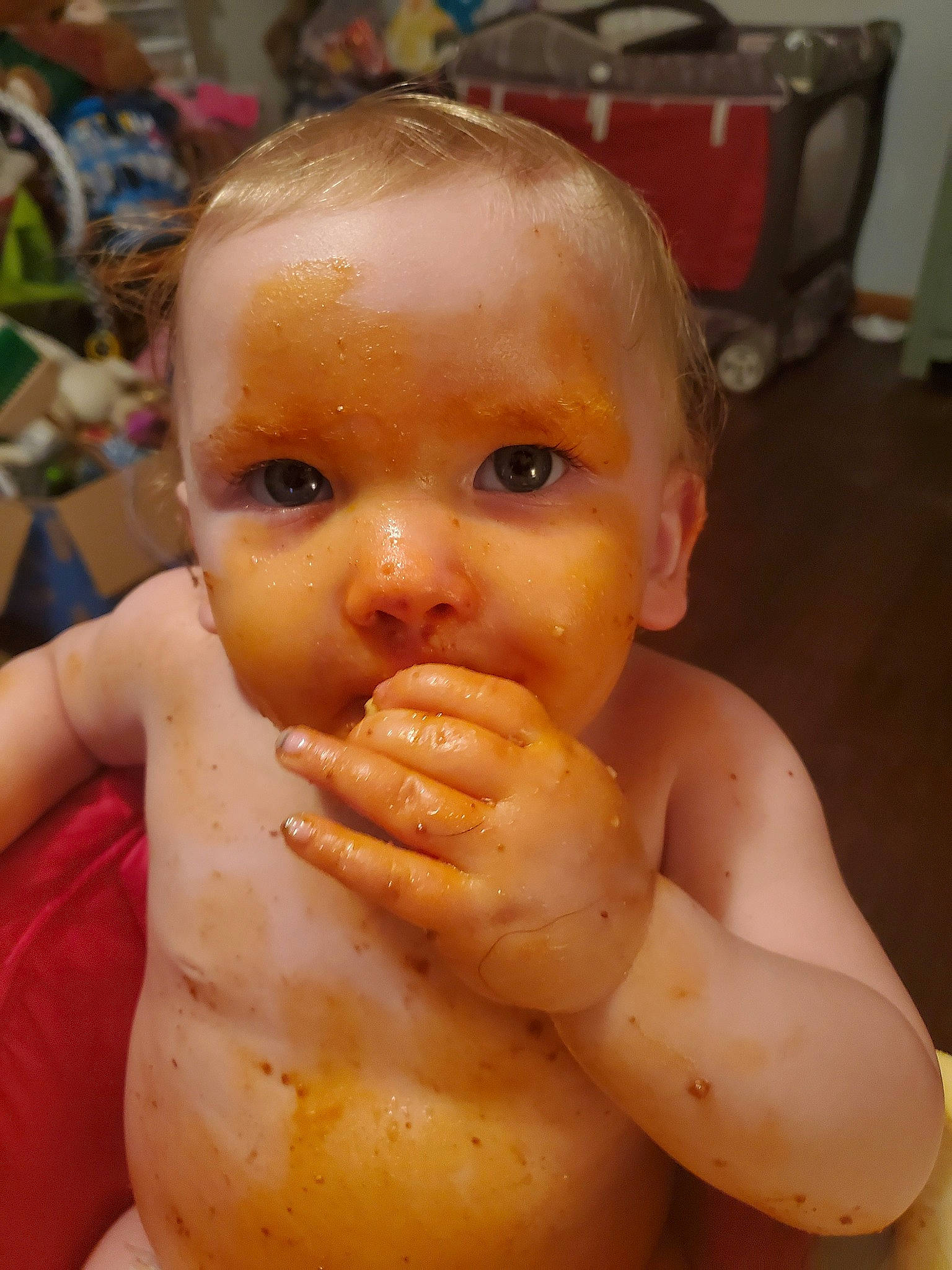 Erika joined the competition — help win amazing prizes! baby, cheek, child, face, forehead, head, mouth, nose, person, thumb, toddler