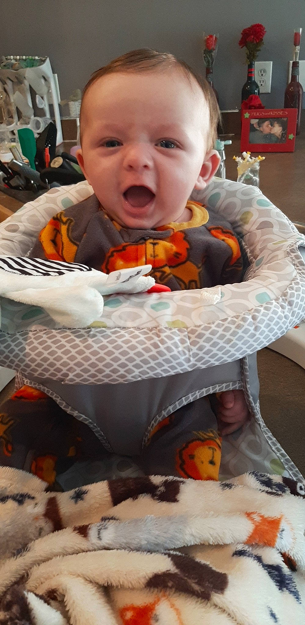 Ezekiel joined the competition — help win amazing prizes! baby, baby_products, baby_toddler_clothing, chair, child, comfort, comfort_food, eating, iris, linens, orange, person, personal_protective_equipment, room, sitting, tableware, textile, toddler, toy, vegetable