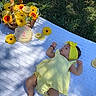 baby, infant, yellow_dress, headband, blanket, outdoor, grass, flowers, basket, lemons, sign, two_months, sleeping, nature, sunlight, summer, cute, peaceful, portrait, resting