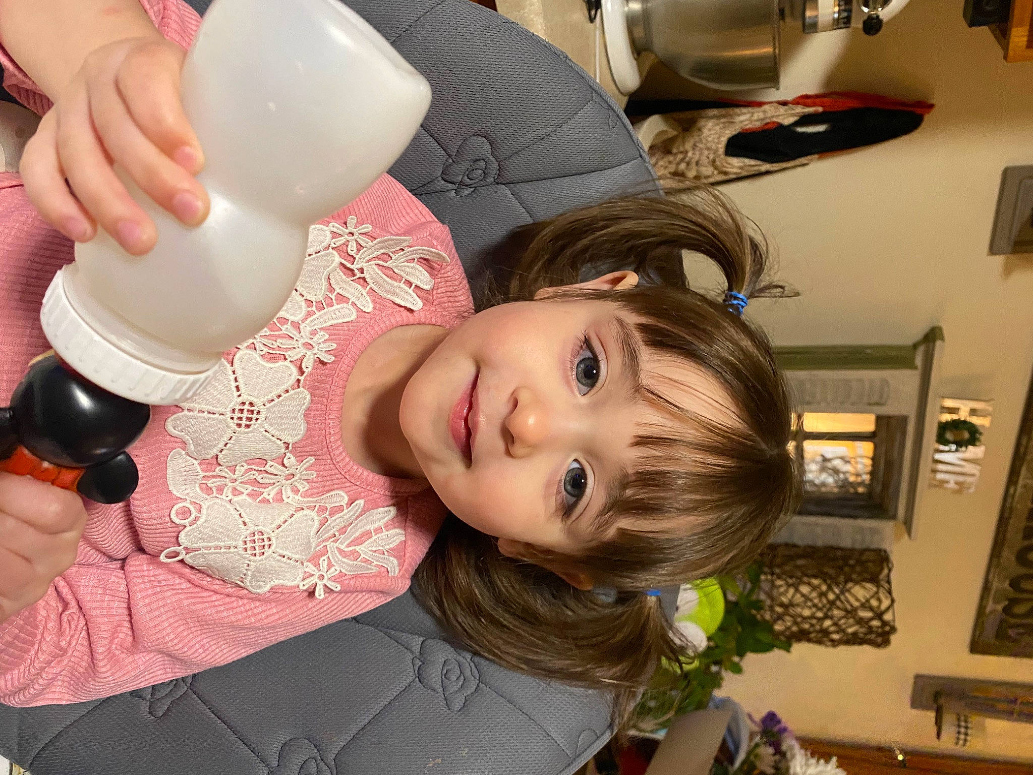 Penelope joined the competition — help win amazing prizes! audio_equipment, child, drinking, drinkware, ear, eyelash, food, fun, hair_coloring, hairstyle, happy, joy, kitchen_appliance, nail, person, picture_frame, plant, room, skin, smile