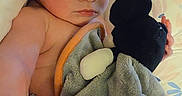 Josef is registered to the contest to win money with this photo: baby, bare_arms, bedding, blanket, calm, child, closeup, cozy, crib, cuddling, eyes, face, indoors, infant, lying_down, nursery, photography, portrait, soft_lighting, stuffed_toy