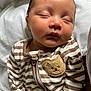 Noah joined the competition — help win amazing prizes! baby, sleeping, onesie, striped_clothing, teddy_bear_patch, infant, face, peaceful, soft_blanket, closeup, child, cute, young, resting, comfort, indoors, portrait, newborn, skin, head