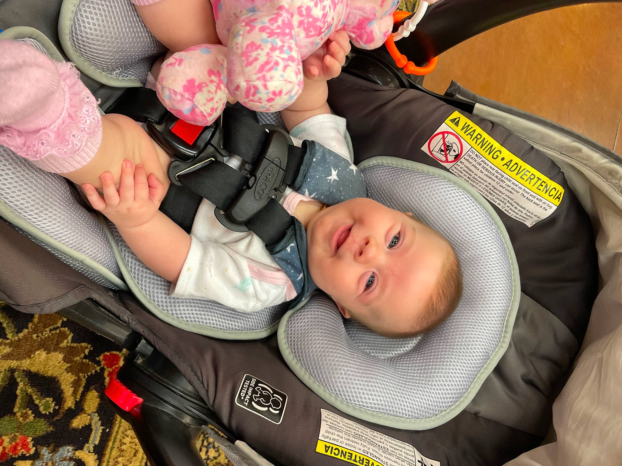 Emma Raelynn joined the competition — help win amazing prizes! arm, auto_part, baby, baby_carriage, baby_in_car_seat, baby_products, baby_toddler_clothing, car_seat, child, comfort, fun, hand, human_body, lap, person, product, smile, snapshot, textile, thigh