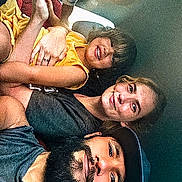 Zoey-Ann joined the competition — help win amazing prizes! adult, beard, blue_shirt, car, casual, child, closeup, family, happy, hat, human, indoor, people, portrait, seatbelt, selfie, smiling, together, vehicle, yellow_shirt