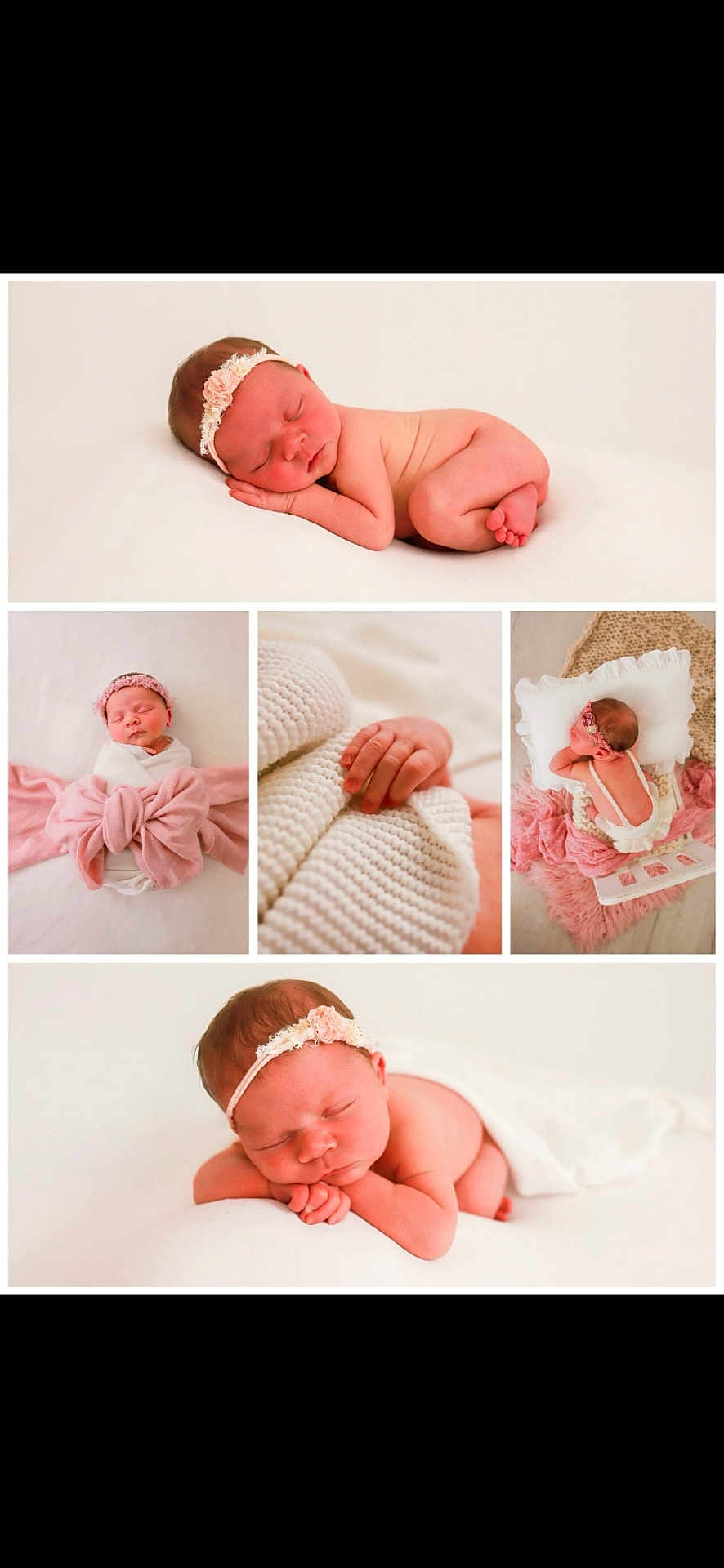 Evianna joined the competition — help win amazing prizes! newborn, baby, sleeping, headband, flower, blanket, white_background, pink_blanket, hand, pillow, soft_texture, wrapped, cute, infant, child, portrait, cozy, peaceful, studio, closeup