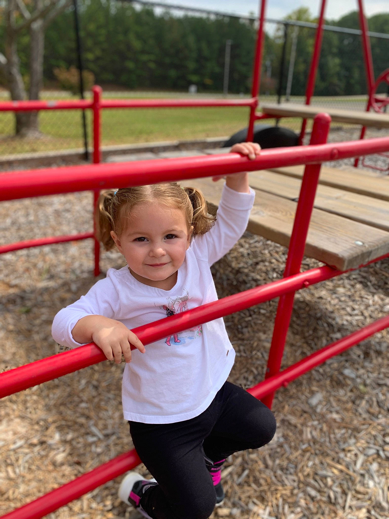 Jenna joined the competition — help win amazing prizes! child, city, fun, happy, joy, knee, leisure, outdoor_play_equipment, person, physical_fitness, play, playground, recreation, shorts, sky, smile, soil, swing, t_shirt, toddler