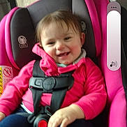 Jamielynn joined the competition — help win amazing prizes! child, toddler, baby, smiling, happy, face, portrait, car, car_seat, safety_harness, pink, jacket, clothing, seated, passenger, vehicle, interior, road_trip, social_media, photography