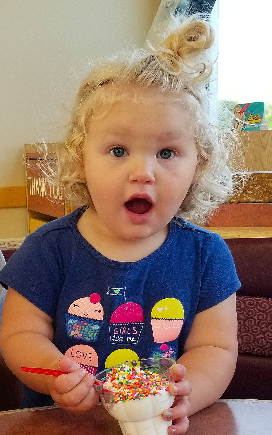 Brynnlee is registered to the contest to win money with this photo: blond, cheek, child, eating, food, fun, human_hair_color, infant, iris, person, play, product, skin, surprise, toddler