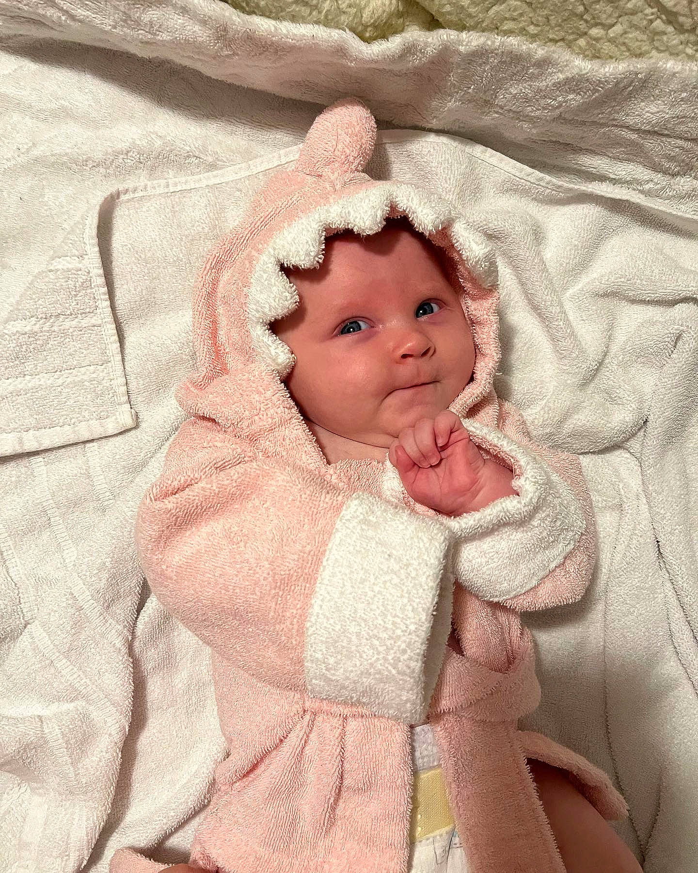 Hailee joined the competition — help win amazing prizes! baby, baby_products, baby_sleeping, baby_toddler_clothing, bedding, beige, cheek, child, comfort, face, fur, headwear, linens, pattern, peach, person, portrait_photography, skin, sleeve, thumb