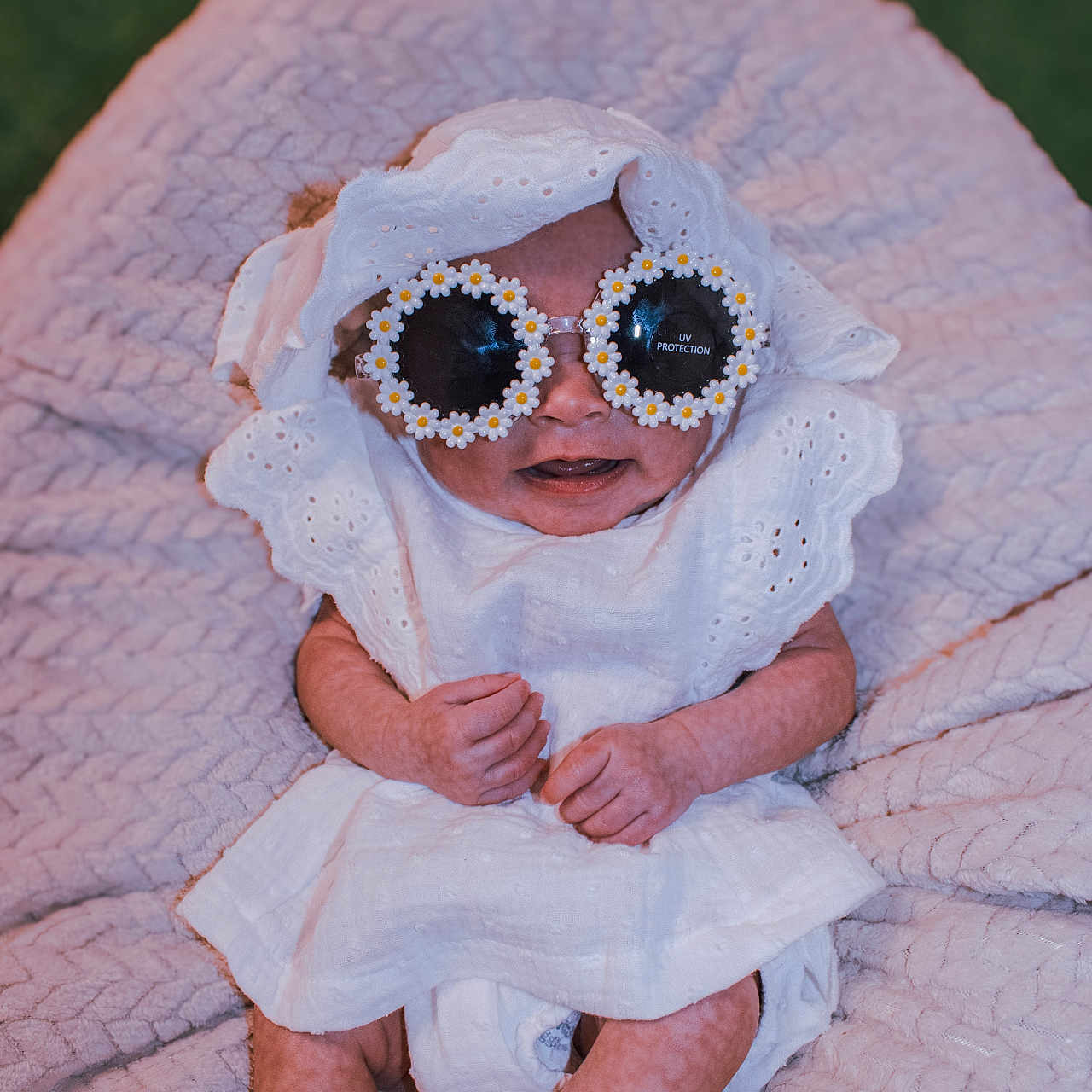 Khalissi joined the competition — help win amazing prizes! accessories, baby, bodypart, bonnet, clothing, diaper, dress, face, finger, flower, hand, happy, hat, head, newborn, person, photography, plant, portrait, smile