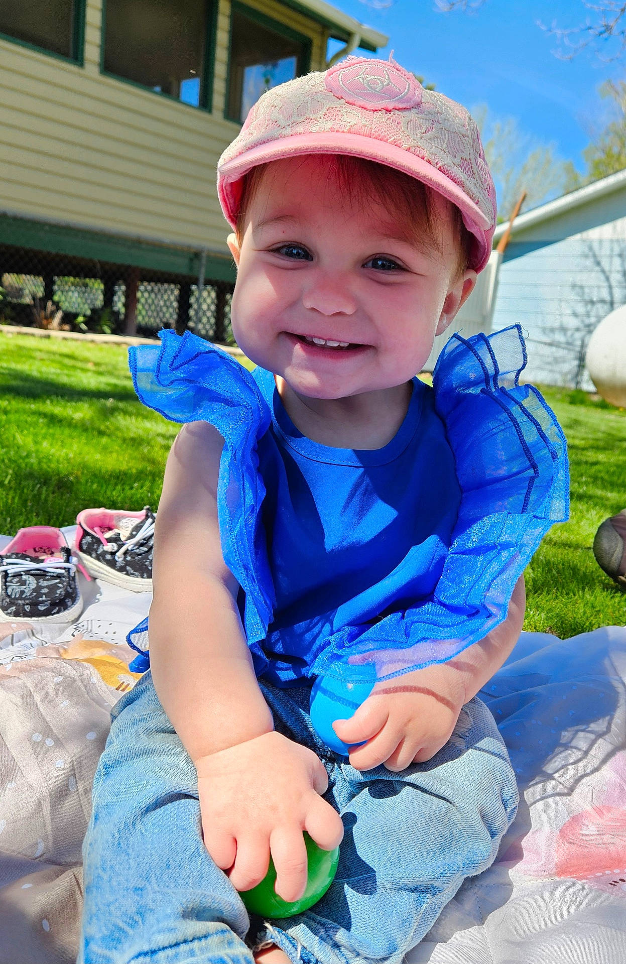 Jillian joined the competition — help win amazing prizes! baby, backyard, baseballcap, cap, clothing, face, grass, hat, head, jeans, lawn, nature, outdoors, pants, person, photography, plant, portrait, summer, yard