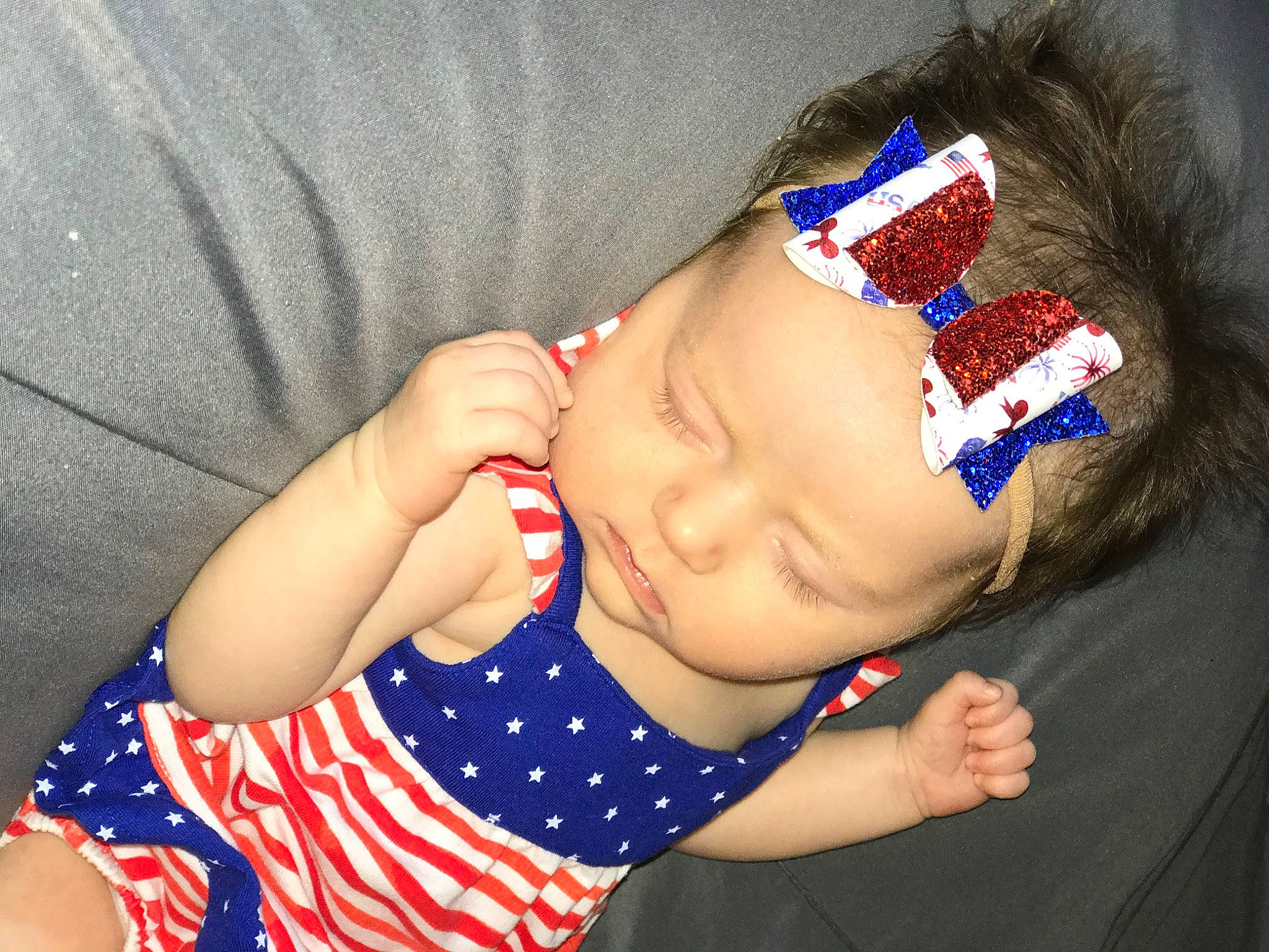 Serenity joined the competition — help win amazing prizes! baby, child, ear, fashion_accessory, finger, flag_of_the_united_states, hair_accessory, hand, headband, headgear, headwear, lip, nail, person, toddler