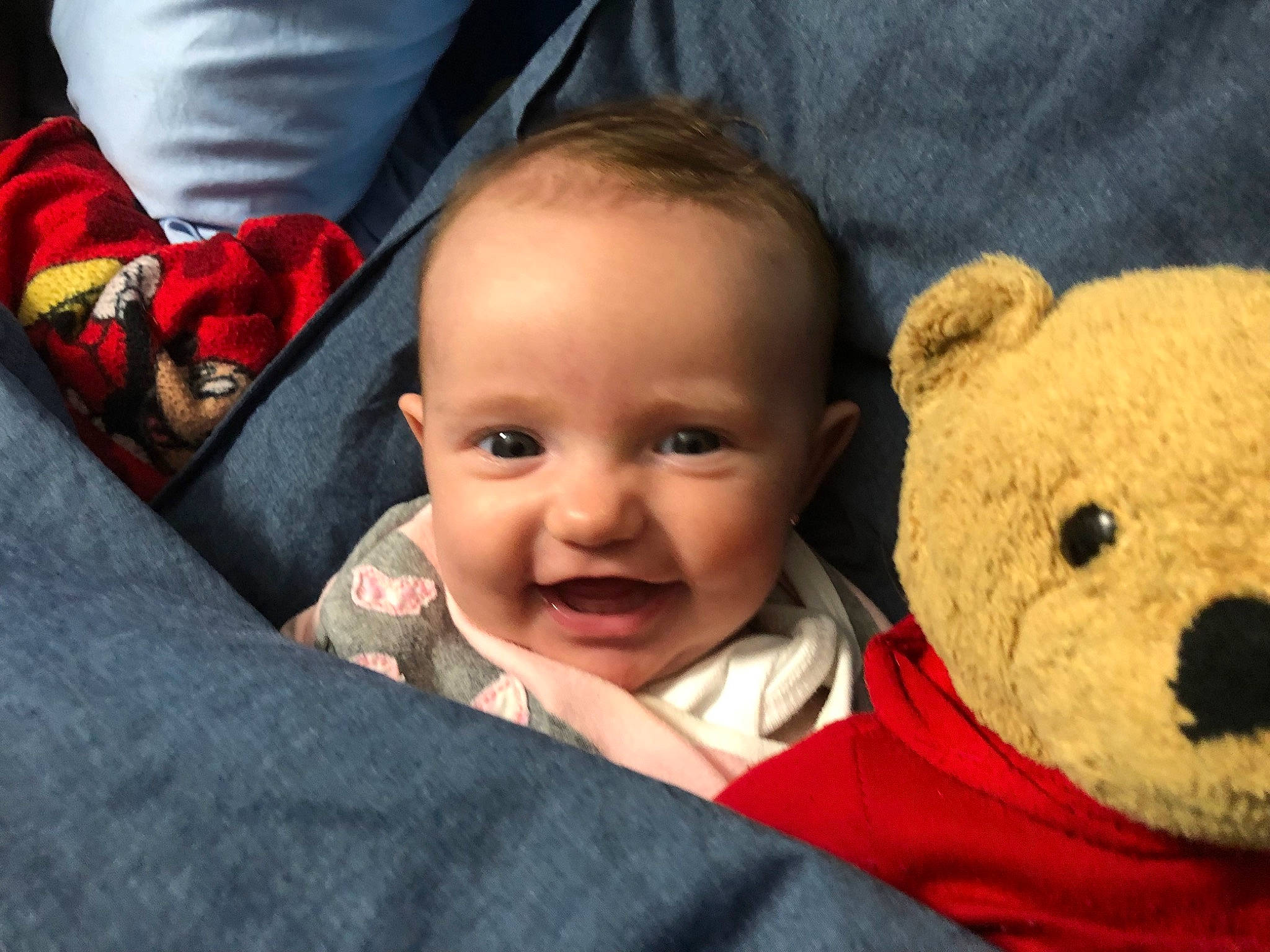 Hailey joined the competition — help win amazing prizes! baby, baby_products, cheek, child, chin, comfort, eye, happy, human, joy, linens, mouth, nose, person, product, skin, smile, stuffed_toy, teddy_bear, textile