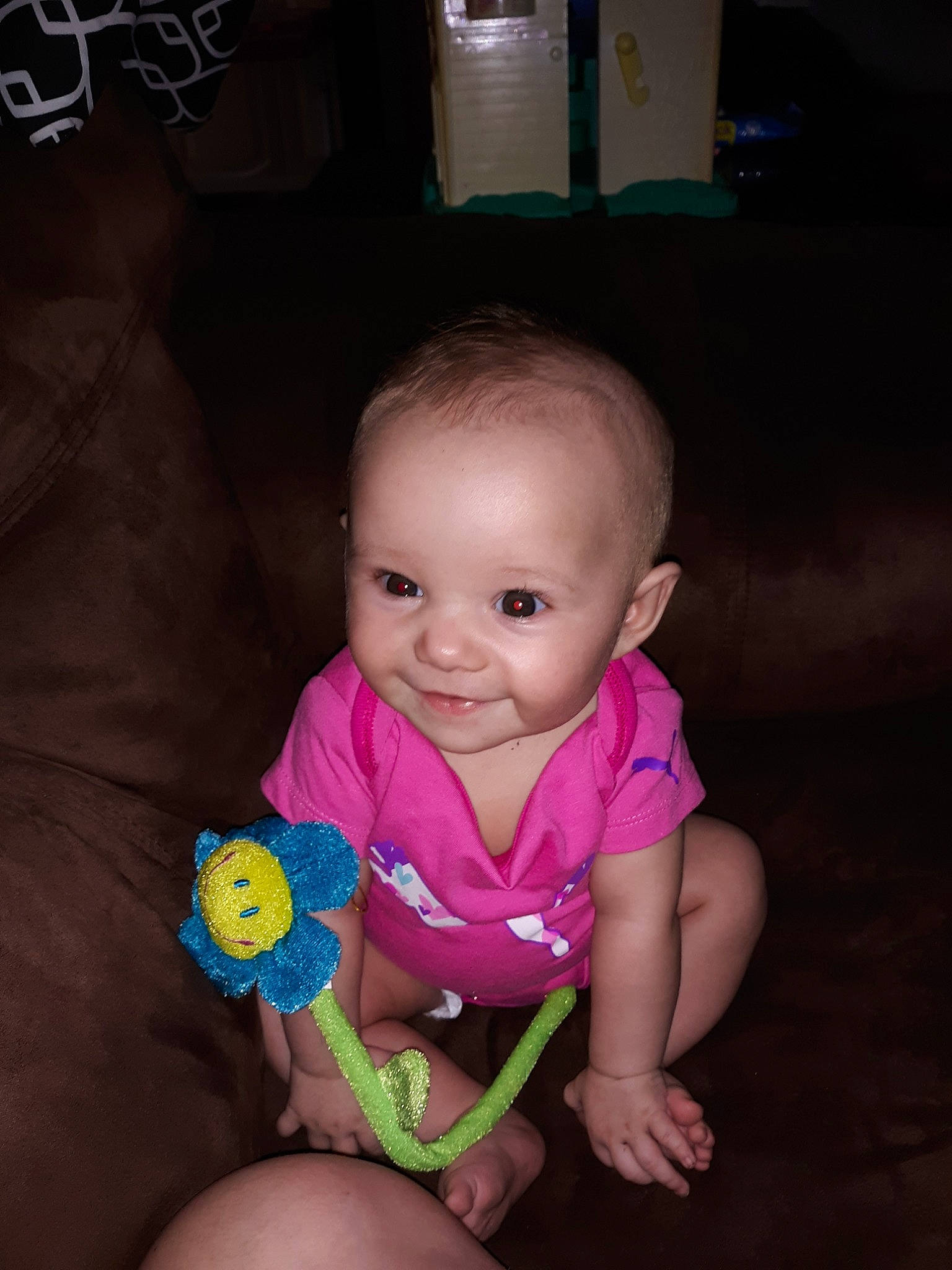 Karly joined the competition — help win amazing prizes! baby, baby_toddler_clothing, cheek, child, ear, eye, finger, fun, hand, iris, joy, leg, lip, mouth, person, photography, pink, play, sitting, skin