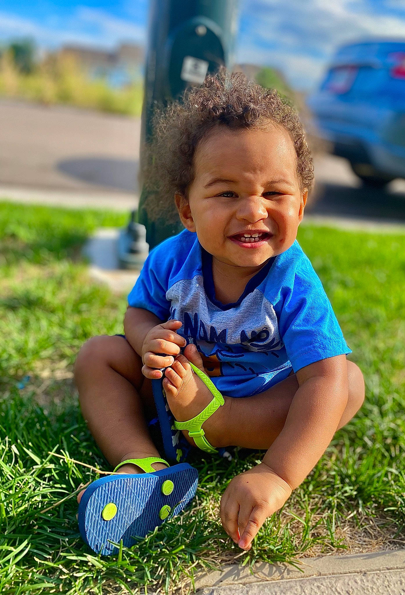 Jayvion joined the competition — help win amazing prizes! baby_toddler_clothing, ball, face, football, fun, grass, happy, joy, leaf, leg, leisure, people, people_in_nature, person, plant, shoe, smile, sneakers, sports_equipment, summer