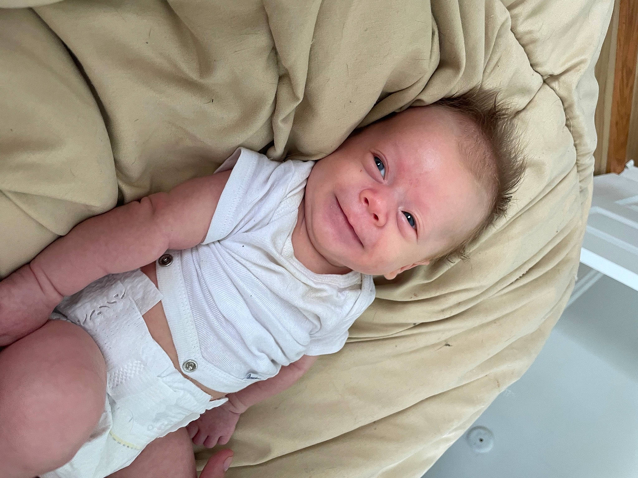 David joined the competition — help win amazing prizes! abdomen, baby, baby_products, baby_toddler_clothing, cheek, child, comfort, elbow, eye, finger, human_leg, iris, linens, person, sitting, skin, sleep, sleeve, textile, thumb