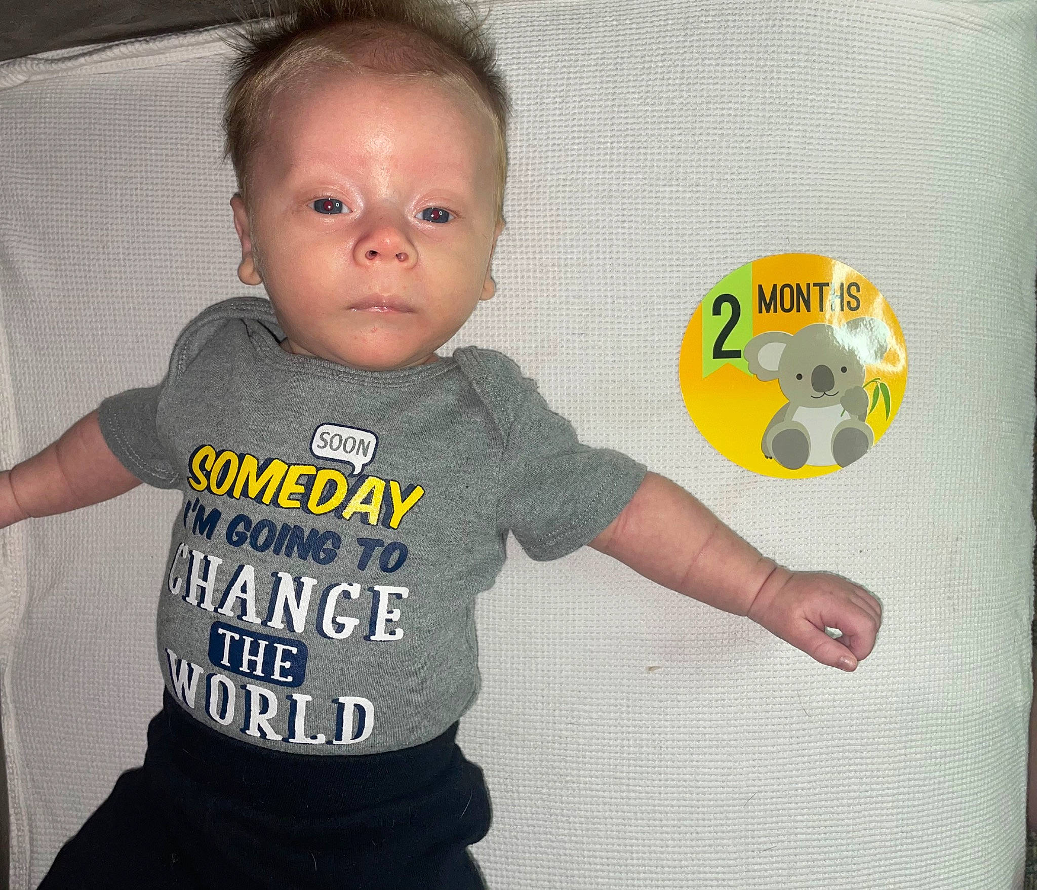 David joined the competition — help win amazing prizes! baby, baby_products, baby_toddler_clothing, cheek, child, circle, elbow, face, facial_expression, finger, gesture, hair, happy, long_sleeved_t_shirt, person, room, sleeve, t_shirt, thumb, toddler
