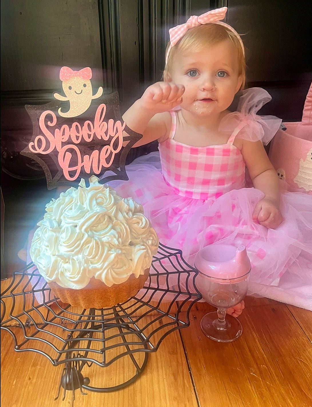 Saylor joined the competition — help win amazing prizes! art, baby_toddler_clothing, balloon, birthday, cake_decorating, child, dress, event, flooring, hairstyle, happy, icing, party_supply, person, pink, purple, sugar_cake, sweetness, textile, toddler