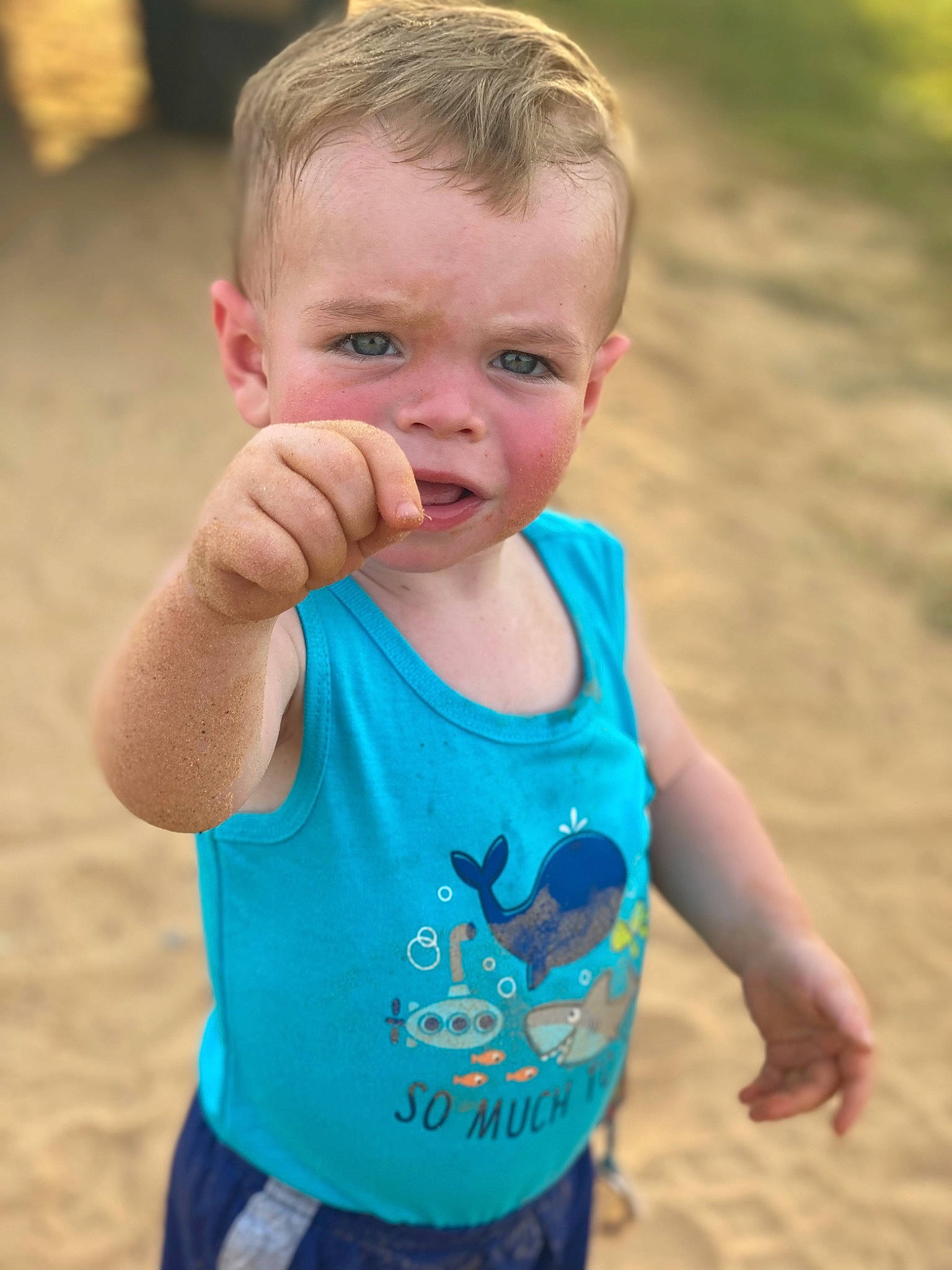 Copeland joined the competition — help win amazing prizes! azure, baby_toddler_clothing, finger, fun, gesture, grass, hair, hand, happy, iris, joint, leisure, mouth, people_in_nature, person, sand, shoulder, sleeve, sorrow, summer
