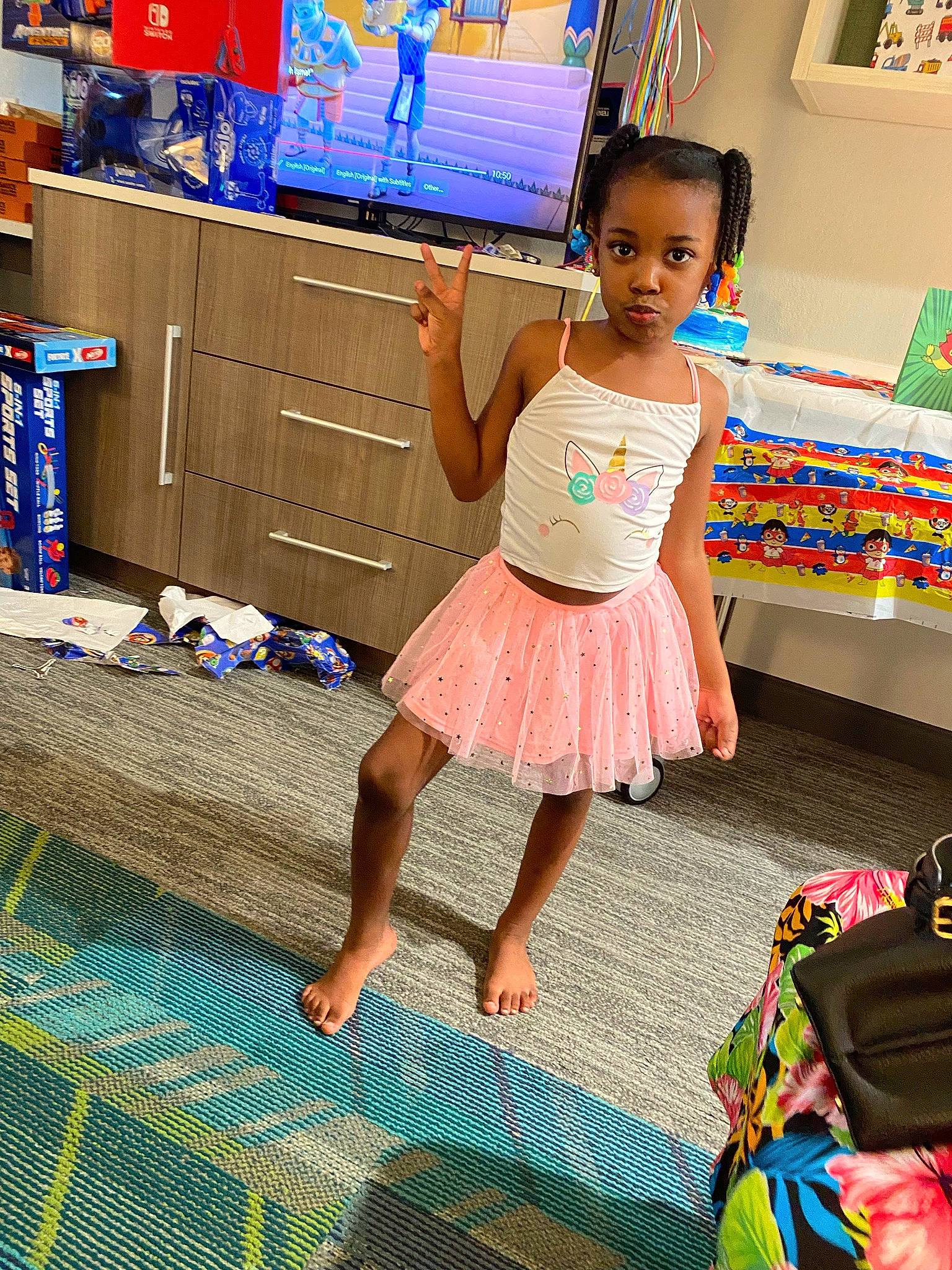 Naria joined the competition — help win amazing prizes! baby_toddler_clothing, blue, child, costume, electric_blue, entertainment, event, flooring, fun, green, happy, kindergarten, leisure, party, pattern, person, play, room, sandal, toddler