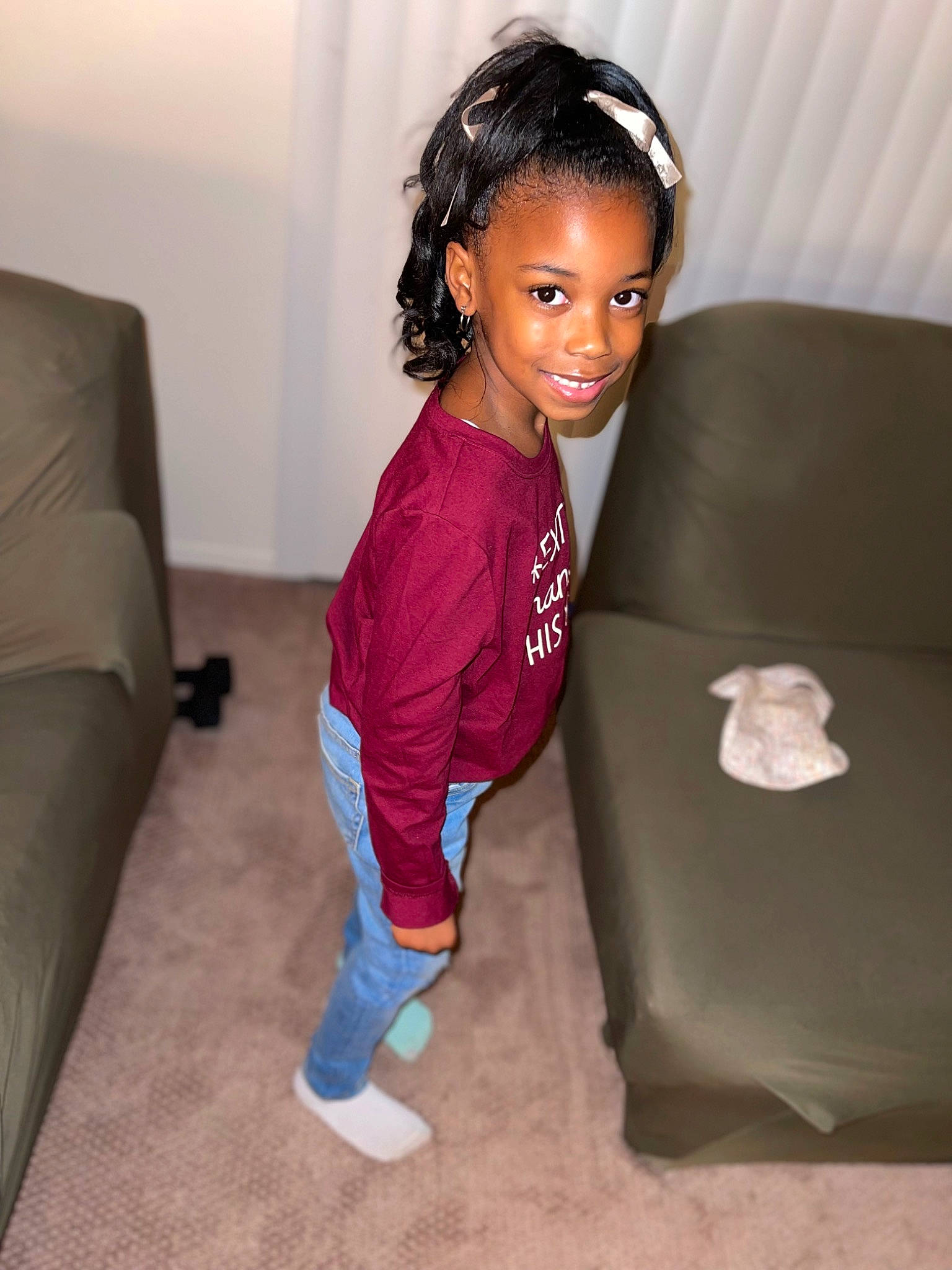 Naria joined the competition — help win amazing prizes! baby_toddler_clothing, black_hair, cheek, child, comfort, couch, eye, floor, flooring, fun, hair, happy, hardwood, human_leg, jewellery, joy, person, sleeve, smile, sock