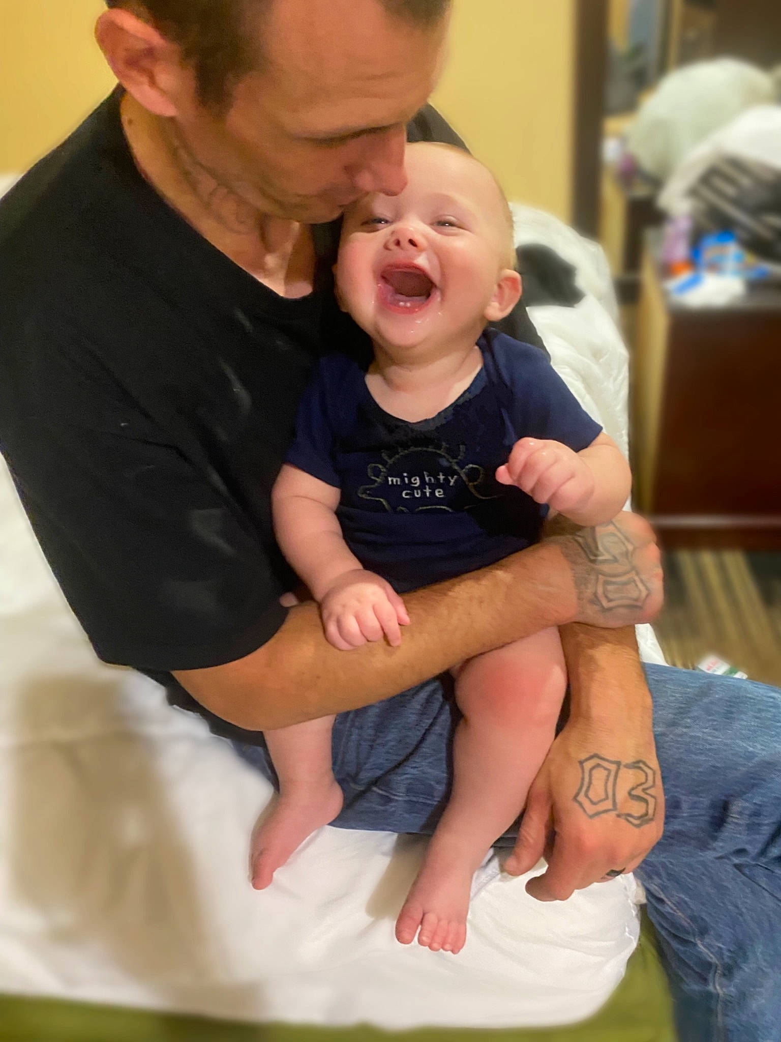 Cayson joined the competition — help win amazing prizes! baby, baby_toddler_clothing, comfort, facial_expression, finger, fun, gesture, happy, human, joint, lap, leg, mammal, muscle, person, skin, sleeve, smile, thigh, thumb