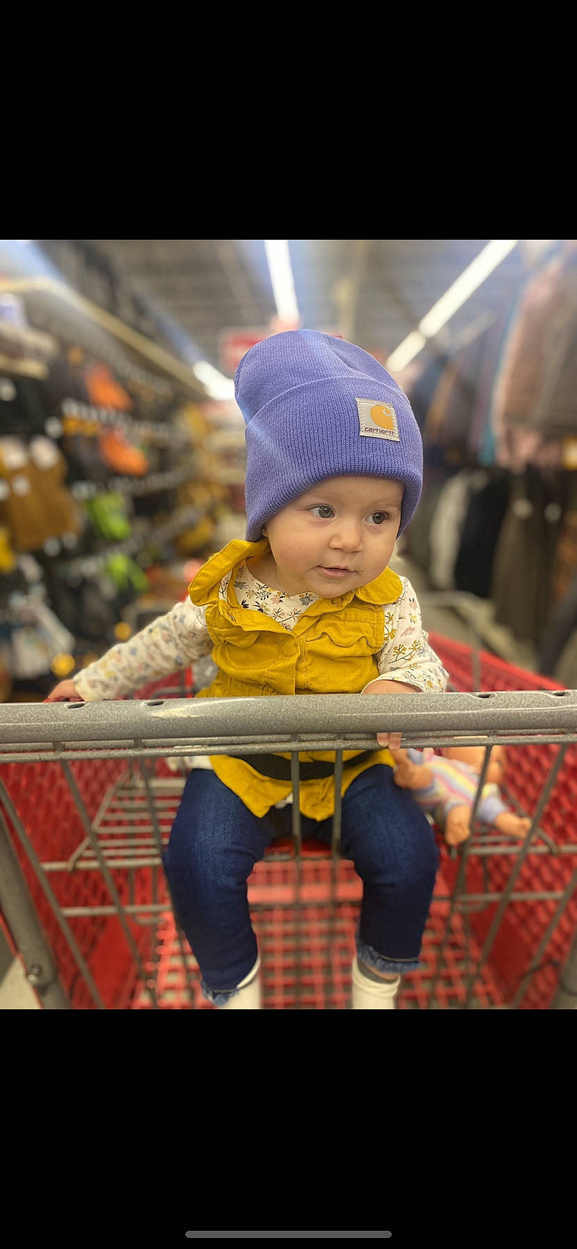 Bailey joined the competition — help win amazing prizes! baby, baby_products, baby_toddler_clothing, beanie, cap, child, city, eye, face, fun, happy, headwear, leisure, pattern, person, personal_protective_equipment, photograph, plaid, product, sitting
