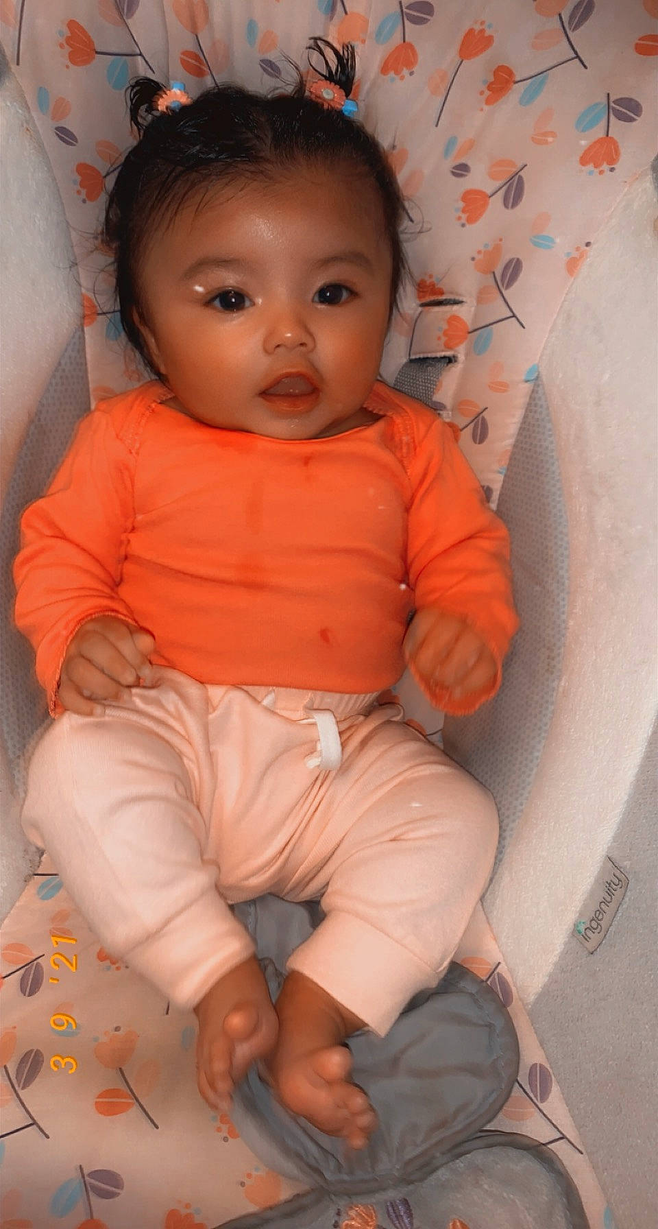 Jaqueline joined the competition — help win amazing prizes! arm, baby_toddler_clothing, cheek, chin, comfort, eye, face, facial_expression, finger, hair, iris, lip, mouth, neck, nose, orange, person, pink, skin, sleeve