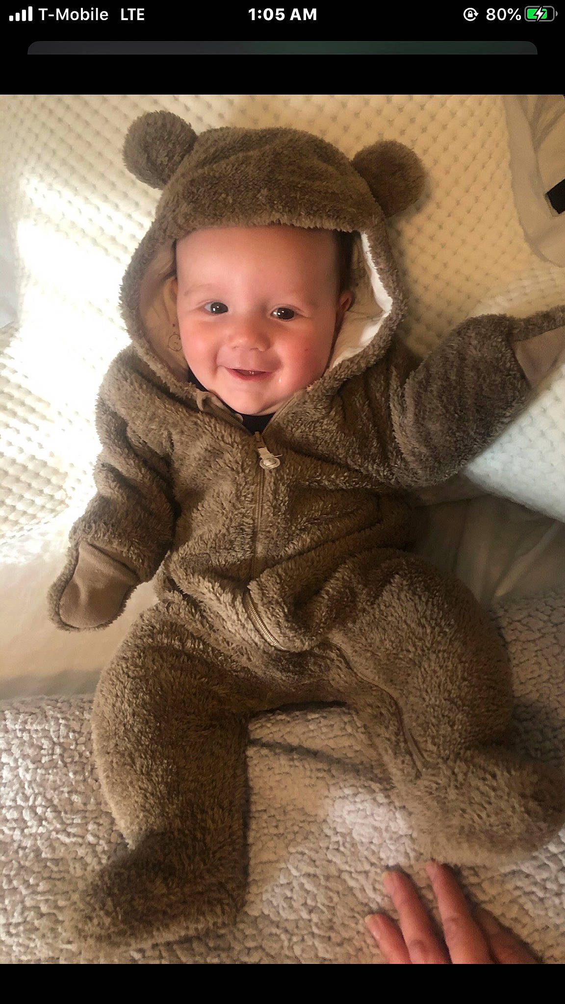 Brett is registered to the contest to win money with this photo: baby, child, head, joy, person, sitting, skin, smile, toddler