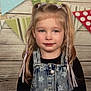 Giulia participe au concours pour gagner de l'argent avec cette photo : child, girl, pigtails, braids, denim, overall, floral_pattern, smile, portrait, indoor, background, wooden_wall, bunting, decorations, blonde_hair, young, cute, fashion, happy, person