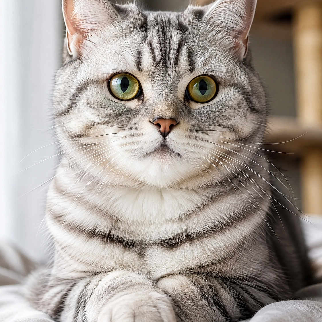 Cookie joined the competition — help win amazing prizes! cat, tabby, silver_tabby, pet, feline, animal, close_up, portrait, whiskers, green_eyes, soft_fur, striped, domestic_cat, resting, cute, indoor, bed, paws, relaxed, fluffy