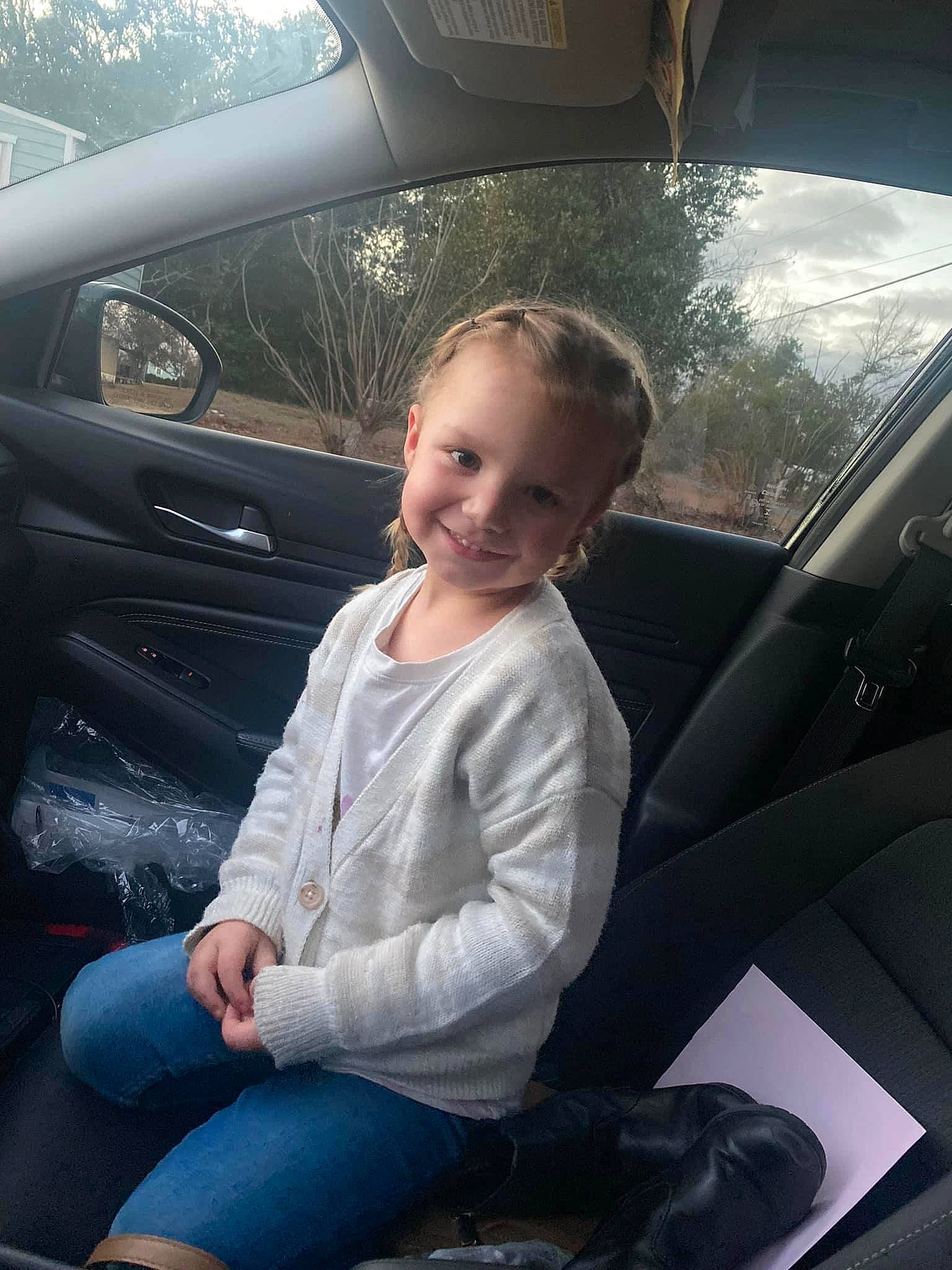 Finley joined the competition — help win amazing prizes! auto_part, automotive_design, automotive_exterior, car, car_seat, car_seat_cover, comfort, head_restraint, jeans, joy, motor_vehicle, person, personal_luxury_car, smile, steering_part, steering_wheel, tints_and_shades, toddler, vehicle, vehicle_door
