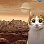 Séraphin a rejoint le concours — aidez-le/la à gagner de superbes lots ! animal, background, cat, close_up, contrast, curious, face, fur, landscape, logo, mountains, nasa, pet, planet, portrait, ringed_planet, rocky, sky, space, wide_eyes